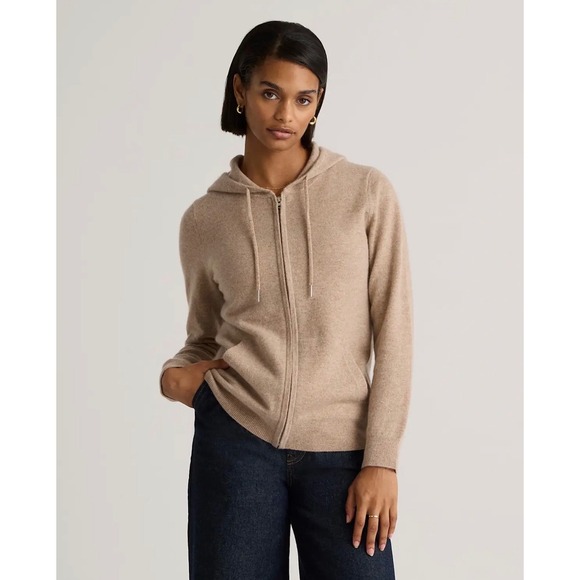 Quince Tops - NWT Quince Womens Mongolian Cashmere Full Zip Hoodie M Oatmeal Sweater